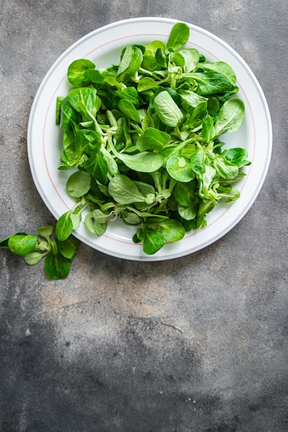 salade groene mache bladeren mungbonen sla verse gezonde maaltijd eten snack dieet op tafel