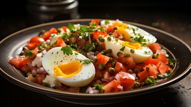 Salade met tomaten, kapers en eieren.