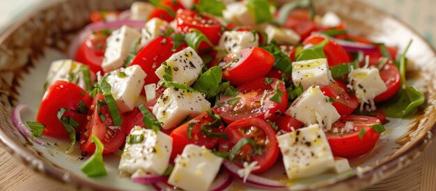 Salade met tomaten, uien en feta kaas.