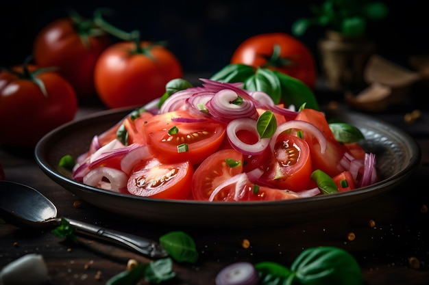 Salade met uien en tomaten Neuraal netwerk AI gegenereerd