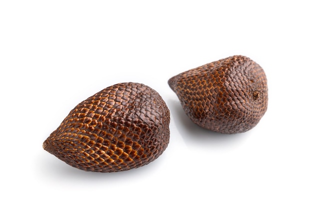 Salak or snake fruit isolated on white background Side view close up