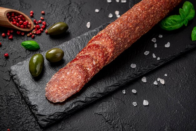 Salami Gedroogde biologische salamiworst of Spaanse chorizo