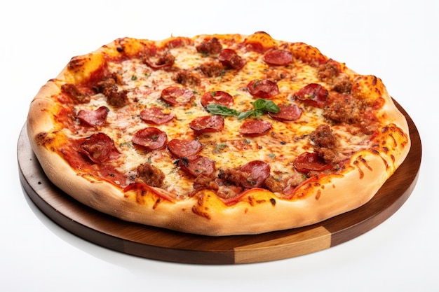 白い背景の上のサラミのピザ