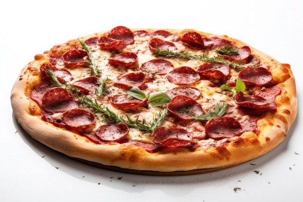 Salami Pizza on White Background