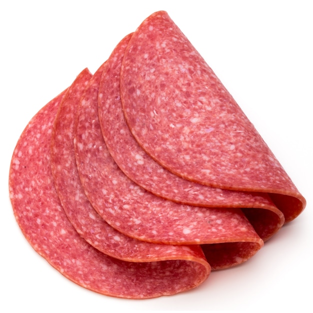 Salami plakjes geïsoleerde close-up