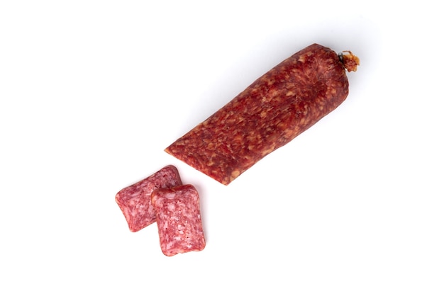 Salami sausage isolated on white