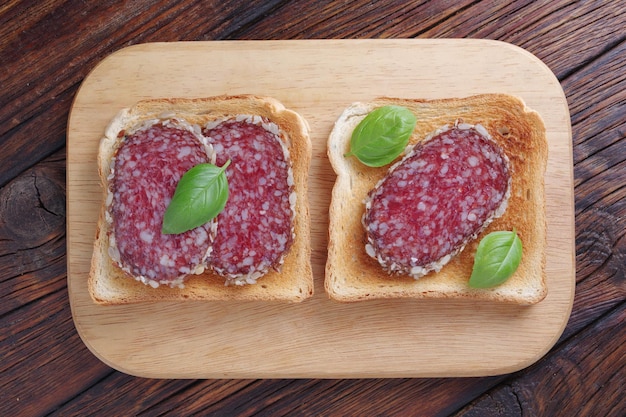 Salami sausage sandwiches