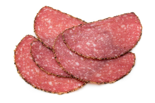 Salami slices isolated on the white