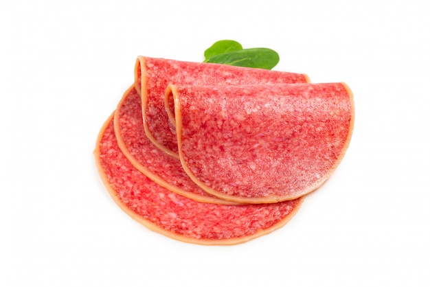 Salami slices isolated on white 