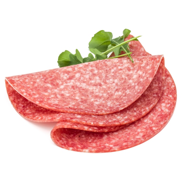 Photo salami smoked sausage slices isolated on white background