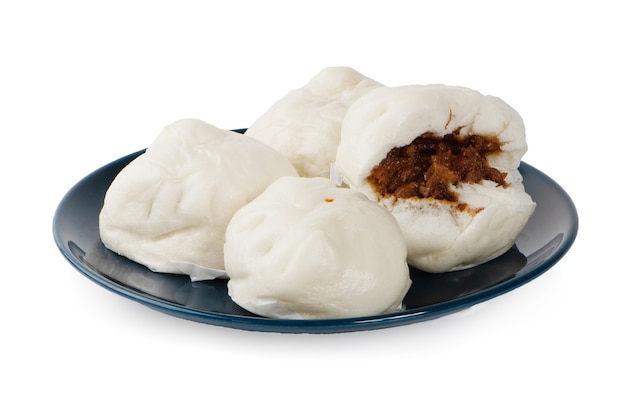 Salapao steamed Chinese bun on dish with isolated white background