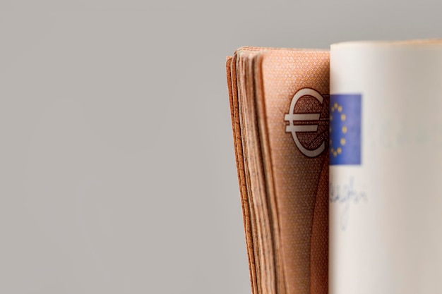 Salary in Europe Increase or decrease in wages in the European Union 50 Euro banknotes close up with copy space