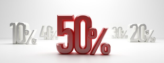 Sale 50 50 percent discount text on white background banner 3d illustration