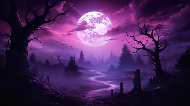 Продажа фона Хэллоуин Большая лунная фиолетовая