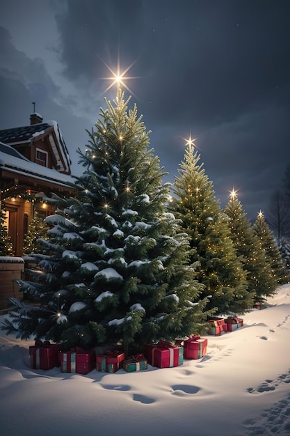 Photo sale of christmas trees of various sizes