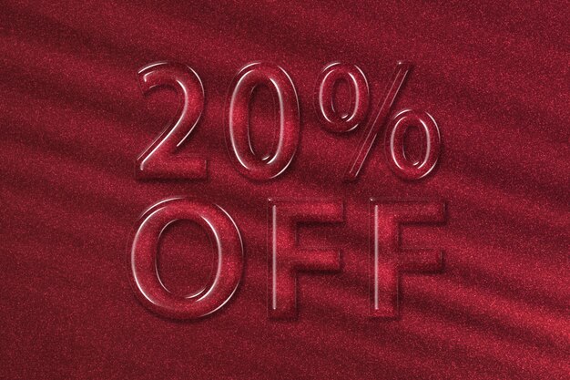 Sale and discount Price off tag, label or badge, 20 percent sale, red background