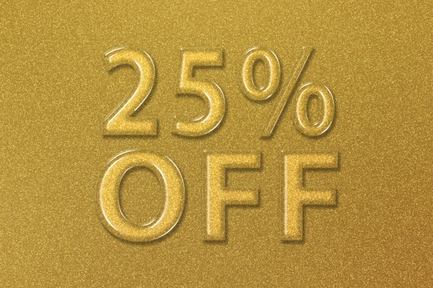 Sale and discount Price off tag, label or badge, 25 percent sale, gold background