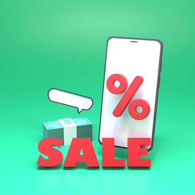 Sale interest and telephone 3d render