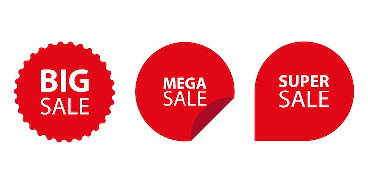 Photo sale label icon symbol set