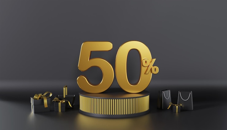Photo 검은 배경에 검은 금요일 50% 할인 판매 제안