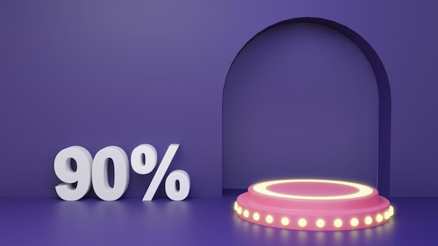 Цена со скидкой 90% на подиуме с фиолетовым цветом фона