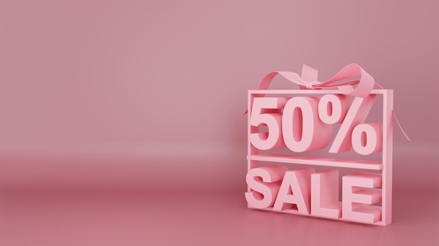 Фото Цена продажи 50 процентов с лентой на розовом фоне