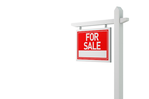 For Sale Real Estate Sign over white background. 3d Illustration