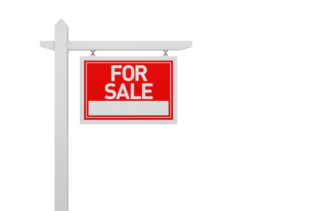 For Sale Real Estate Sign over white background. 3d Illustration