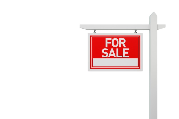 For Sale Real Estate Sign over white background. 3d Illustration