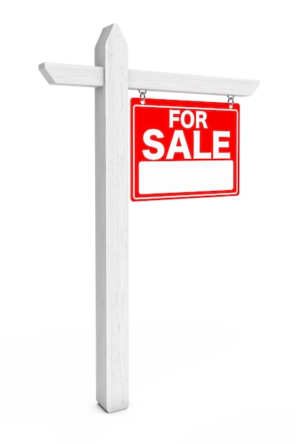 For Sale Real Estate Sign on a white background. 3d Rendering