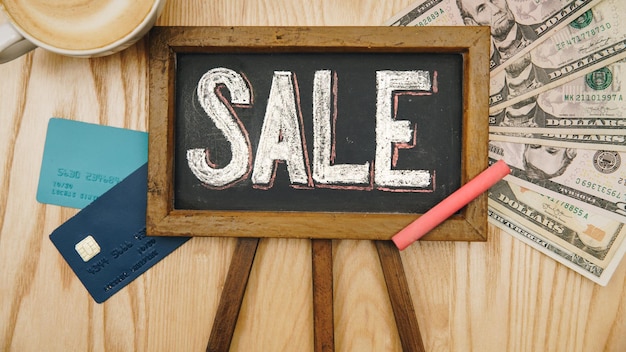 Sale Sign Flatlay Photo Black Friday Cyber Monday Shopping