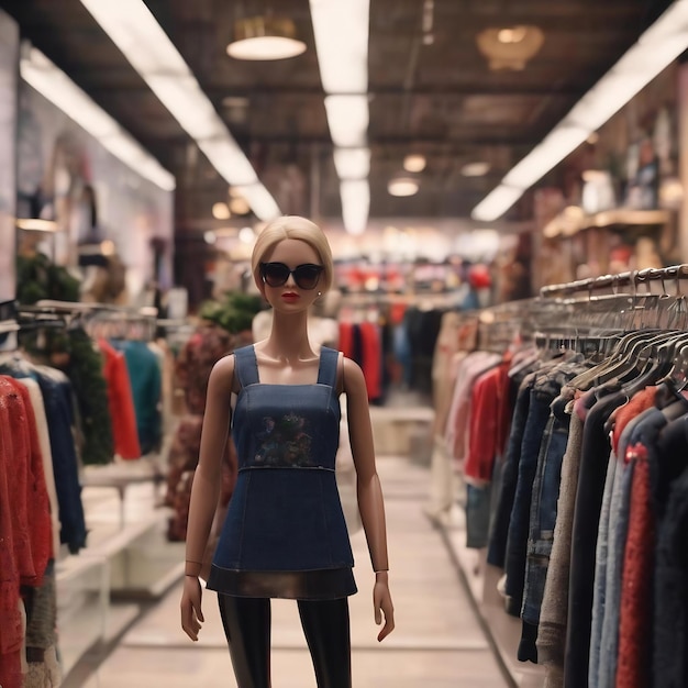 Sale signs in a clothing store on a doll