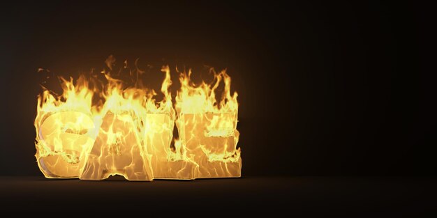 SALE Symbol in Fire Flame on black studio background. Big Discount and Sale Concept or Hot Price