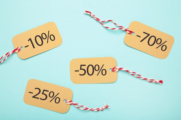 Sale tags with percent top view