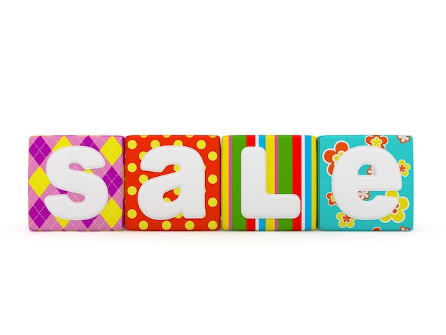 Sale word on colorful fabric cubes on white background 8