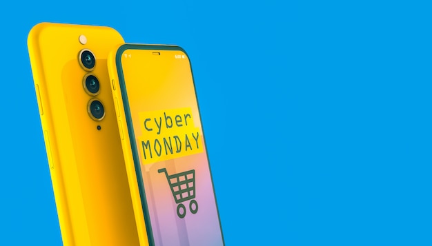 Sales on Cyber Monday on the screen of a yellow Smartphone