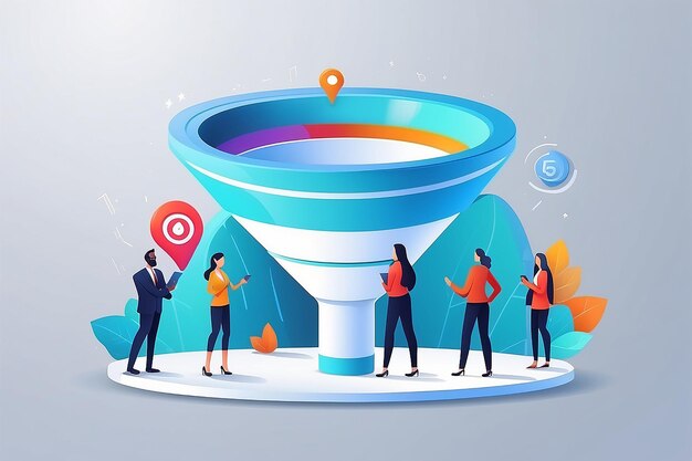 Sales funnel and lead generation Marketing strategy Sales pipeline management representation of sales prospects customer prospects lifecycle concept