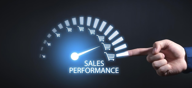 Sales Performance Increase sales Speedometer with a shopping cart symbols