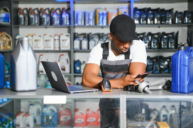 A salesman in an auto parts store