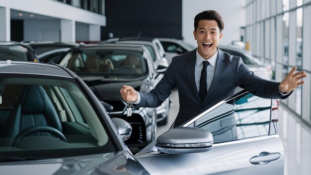 Salesman at a car showroom