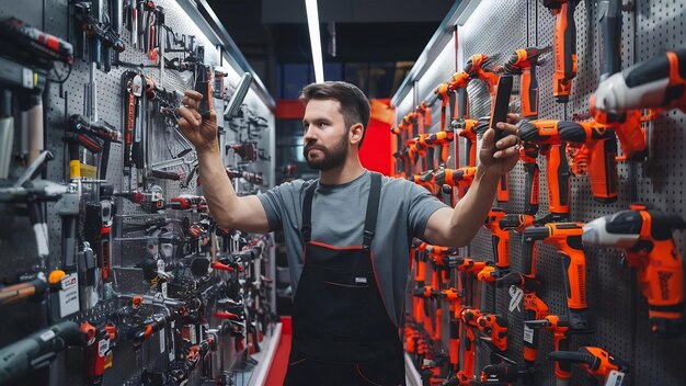 Salesmen is working in power tools store