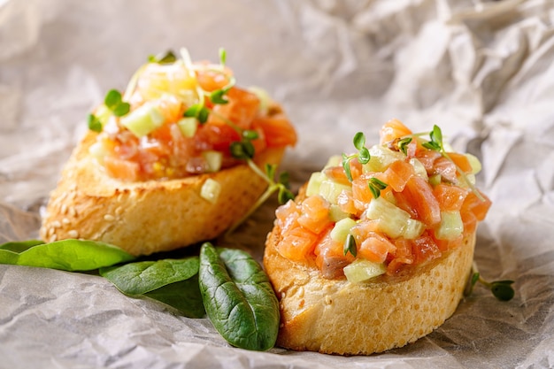 Salmon baguette bruschetta