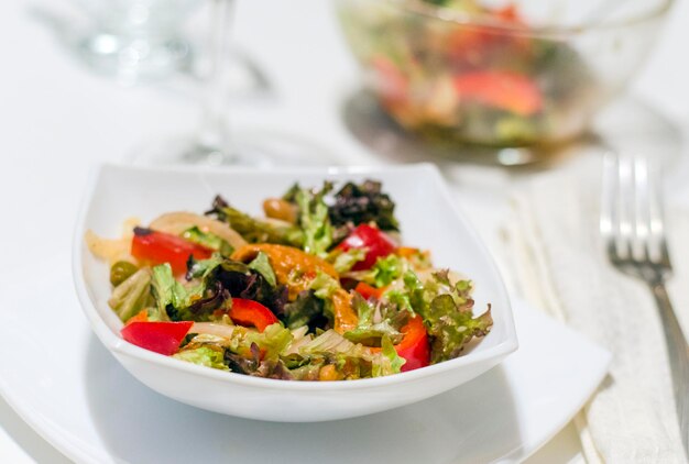 Salmon and beans salad with vegetables