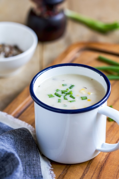 Salmon and corn chowder soup