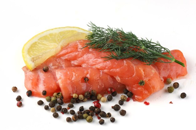 Salmon fillet meal on white