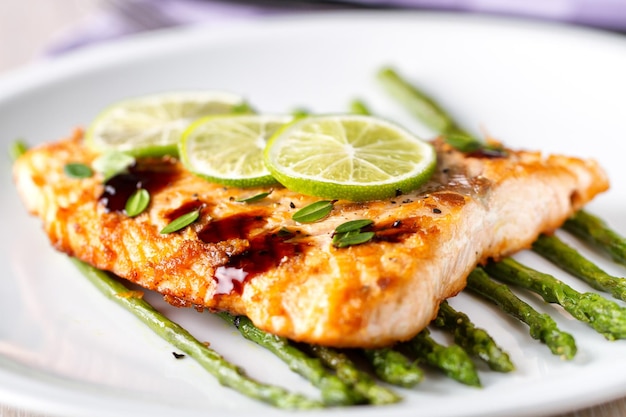 Salmon Fillet with Asparagus Lime and Balsamic Sauce
