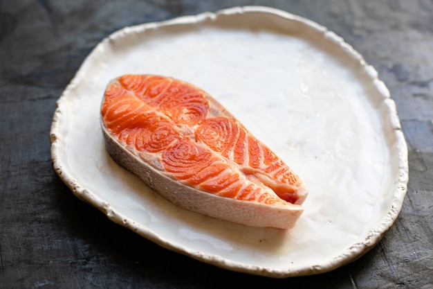 salmon fish raw red steak fillet seafood