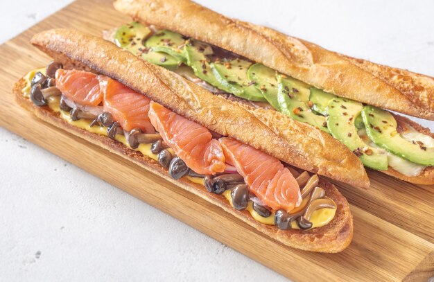 Salmon mushroom and avocado sandwiches