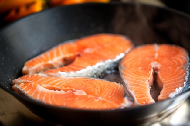 Salmon in a pan