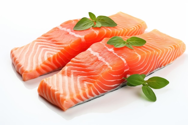 salmon pieces white background